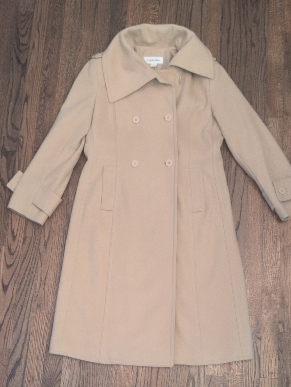 Calvin Klein Light Beige Double-Breasted Wool/Cashmere Trench Coat